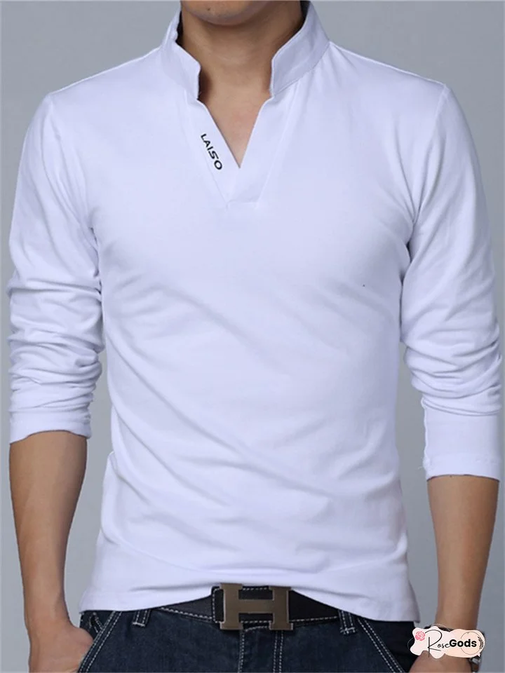 Men's Golf Shirt Polo Casual Stand Collar Notched Long Sleeve Basic Solid Color Plain Simple Spring Fall Regular Fit Black White Red Green Gray Golf Shirt