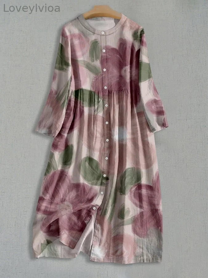 Women's Botanical Floral Design Single Breasted Dress