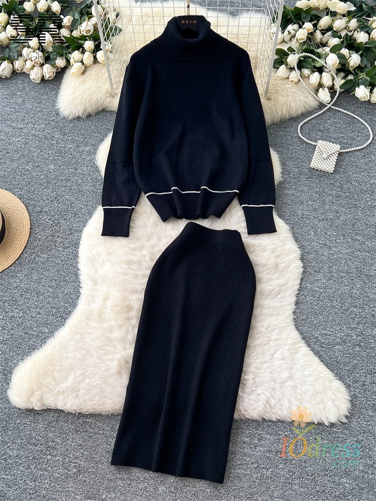 IO Dress SINGREINY Women Winter Thick Sweater Suits Long Sleeve Turtleneck Pullover+Bodycon Skirt Autumn Solid Senior Loose Knit Outfits IO Dress