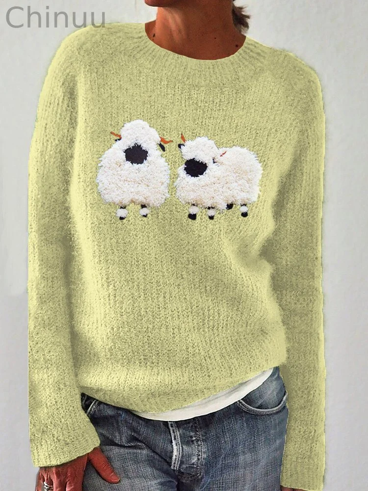 Sheep Pattern Cozy Knit Sweater