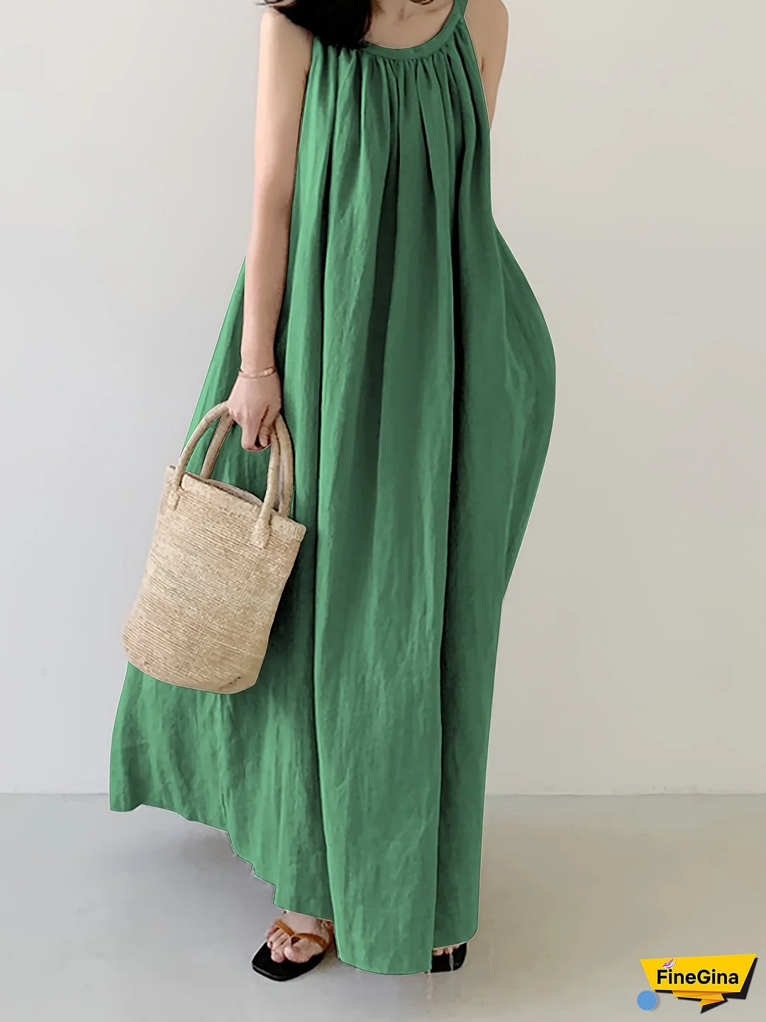 Women's 2025 Summer Sleeveless Strapless Dress - Loose Knee-Length Vacation Dress With Pockets, Machine Washable Solid Color Elegant Casual Outfit For Spring/Summer, Cute Summer Dresses, Relaxed Fit