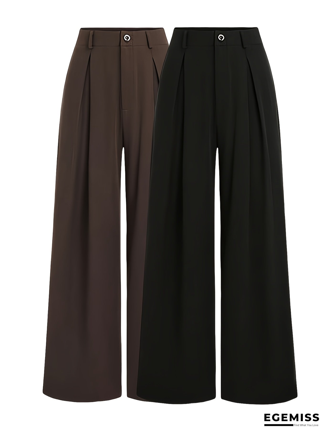 Women's Elegant Wide-Leg Pants - Two-Piece Set, Brown & Black, Structured Formal & Everyday Trousers For Office, Events, Casual Outfits - All-Season Elegant Legwear, Event Attire, Highwaisted Design, Durable Fabric | EGEMISS