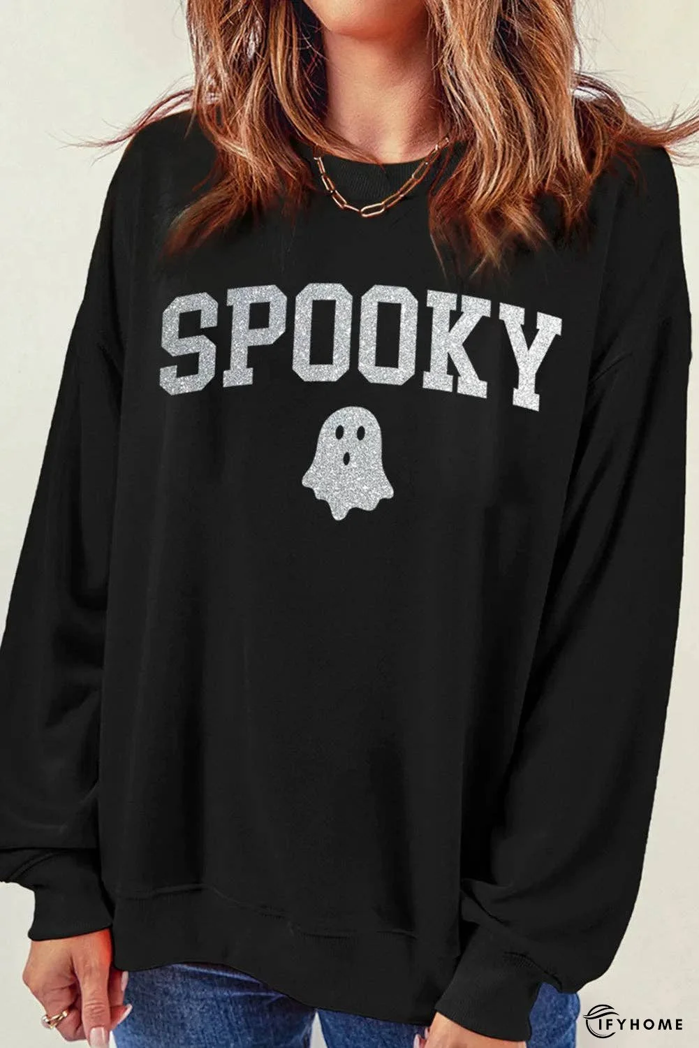 SPOOKY Round Neck Long Sleeve Sweatshirt | IFYHOME
