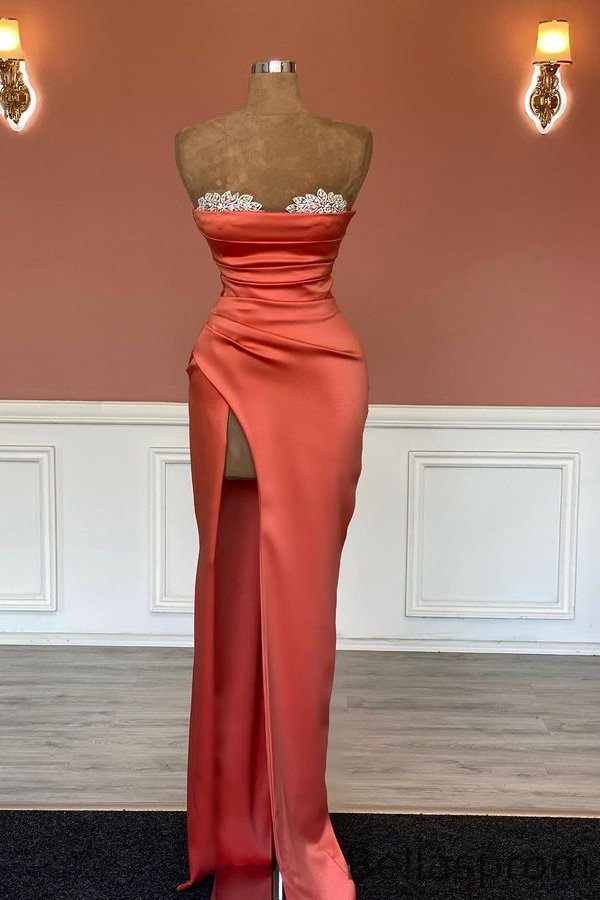 Bellasprom Strapless Mermaid Prom Dress Beads Pleated With Split Bellasprom