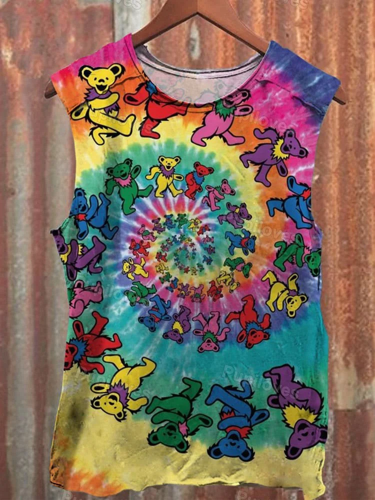 Pupiloves Pupiloves Unisex Tie Dye Grateful Print Casual Tank Top