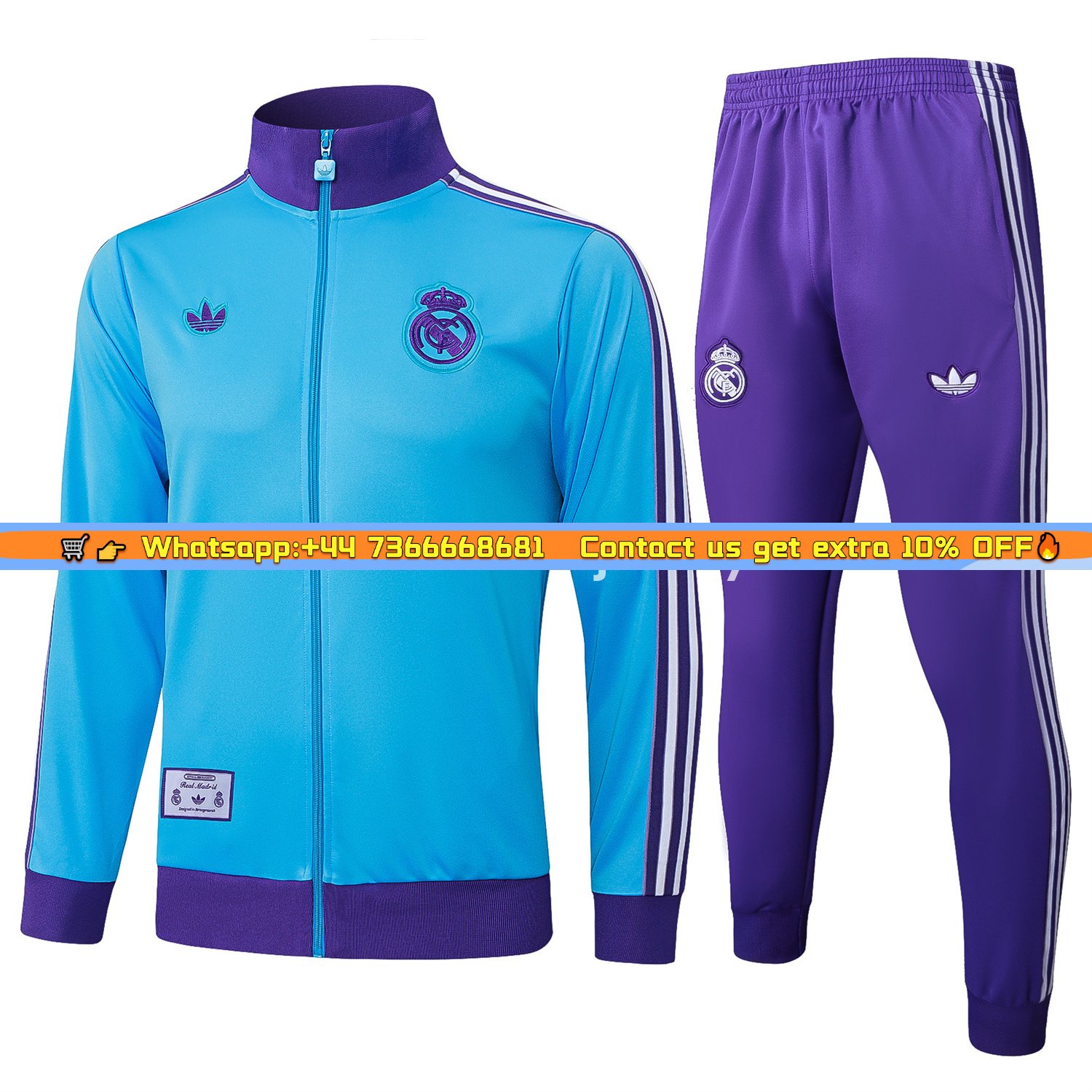 Real Madrid 25-26 Throwback Trefoil Jacket Training Tracksuit - Blue Jackets & Purple Pants
