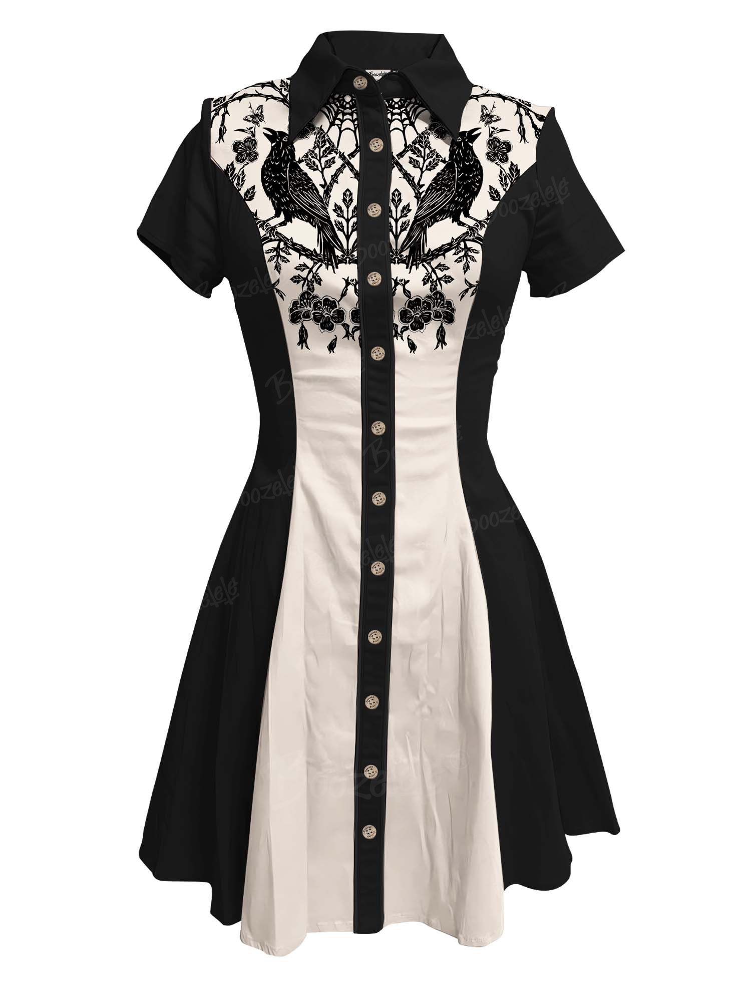 Crow And Flowers - 100% Cotton Dress