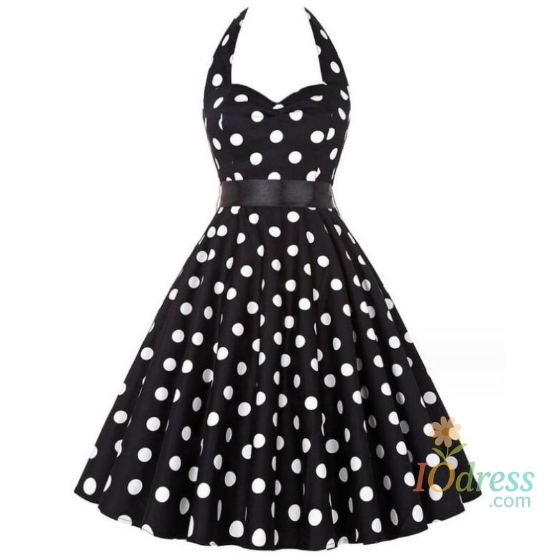 IO Dress Women Summer Polka Dot Vintage Dress Fashion Party Office Lady Rockabilly Big Swing Halter Clothes