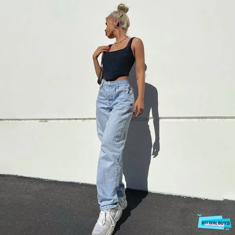 HIGH-WAISTED BUTTERFLY PRINT BAGGY WIDE-LEG JEANS