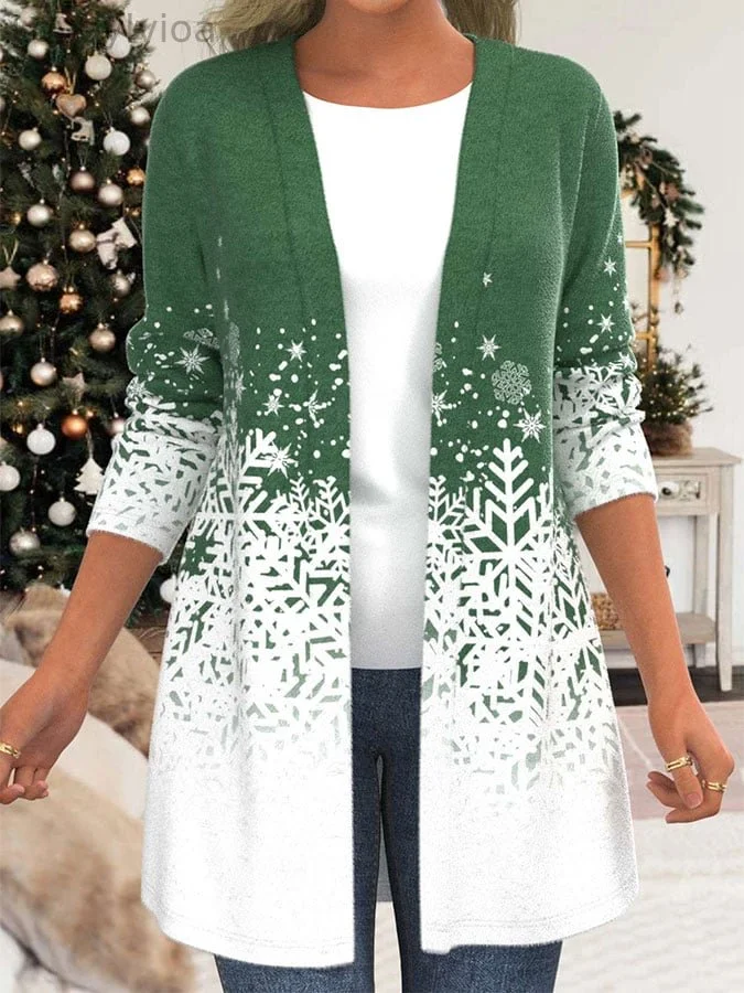 Casual Gradient Snow Print Cardigan