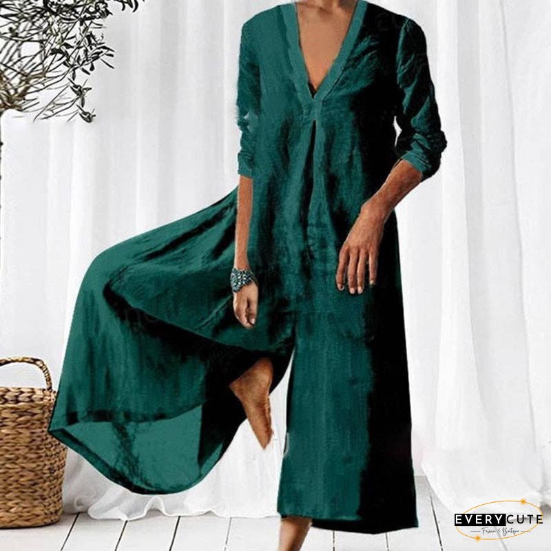 Women Elegant 3/4 Sleeve Loose Party Jumpsuits Summer Casual Wide Legger Rompers Overalls