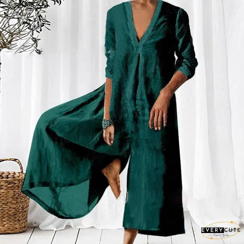 Women Elegant 3/4 Sleeve Loose Party Jumpsuits Summer Casual Wide Legger Rompers Overalls