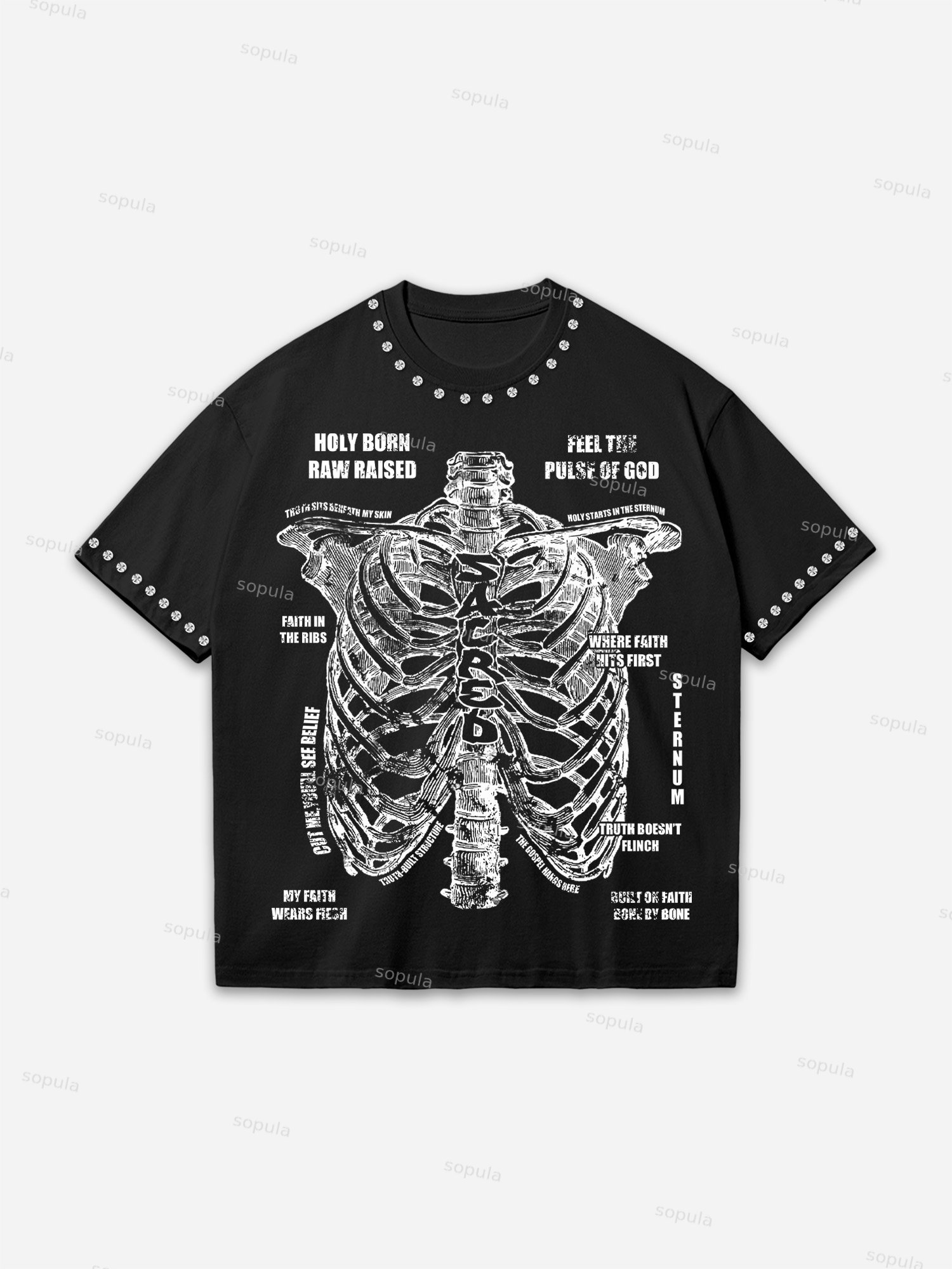 Sternum Skeleton Religion Vintage Graphic Oversized Cotton T-shirt