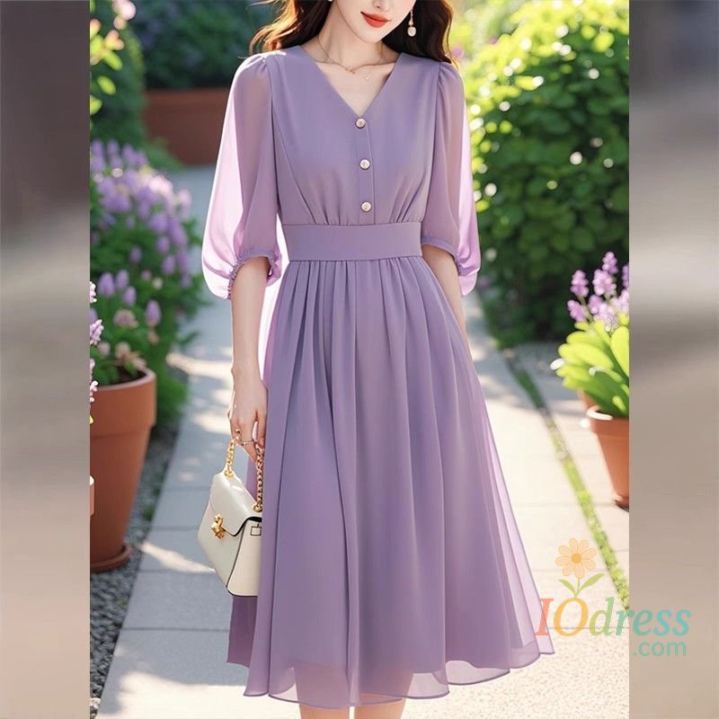 IO Dress French Purple Chiffon Dress for Women New Summer Light Luxury High-end Unique and Beautiful Mid-length Skirt IO Dress