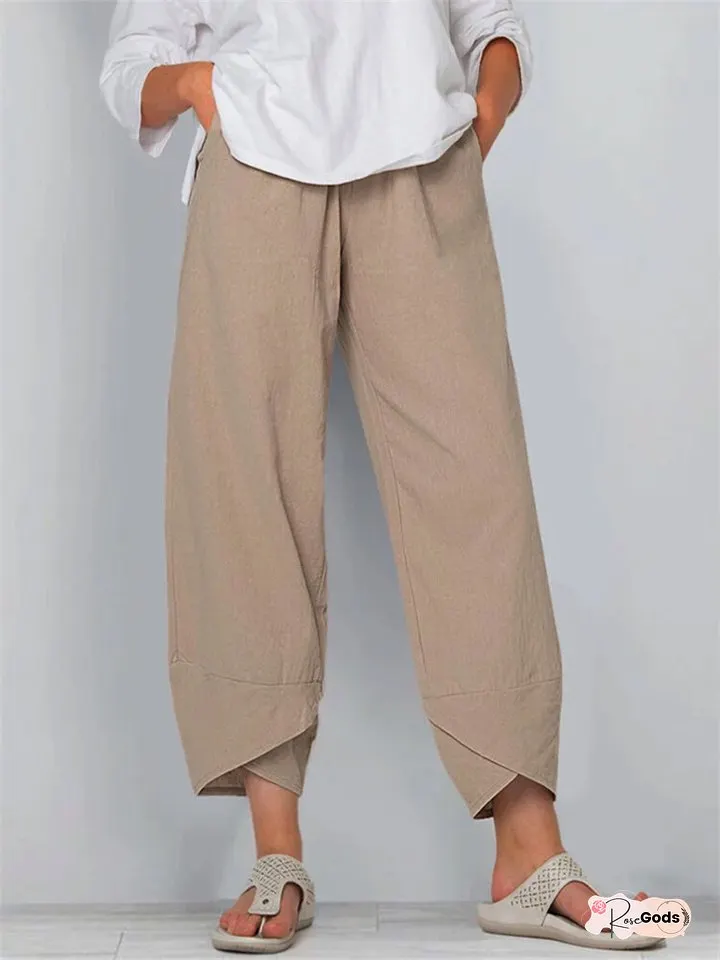 Solid Color Plus Size Womens Simple Loose Cotton Linen Casual Nine-Minute Pants