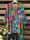Women's Vintage Colorful Geometric Pattern Round Neck Top