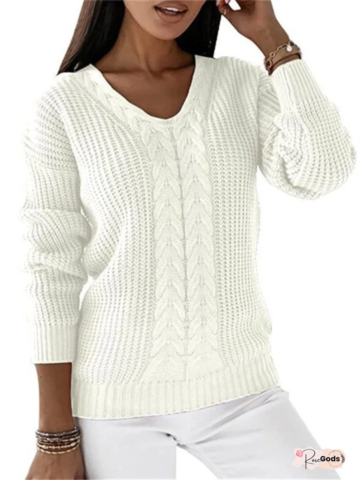 New Women's Sweater Women's Long-sleeved V-neck Solid Color Twist Casual Knitted Sweater