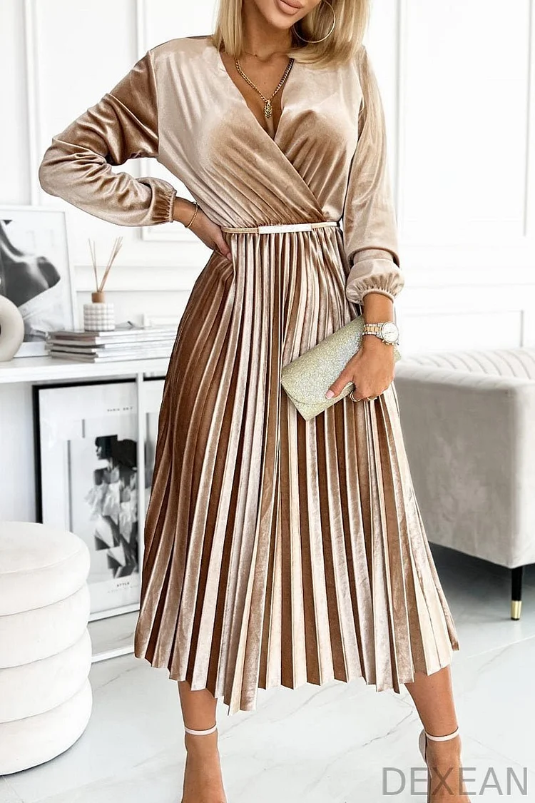 Women's Casual Solid Color Velvet Pleated Dress
