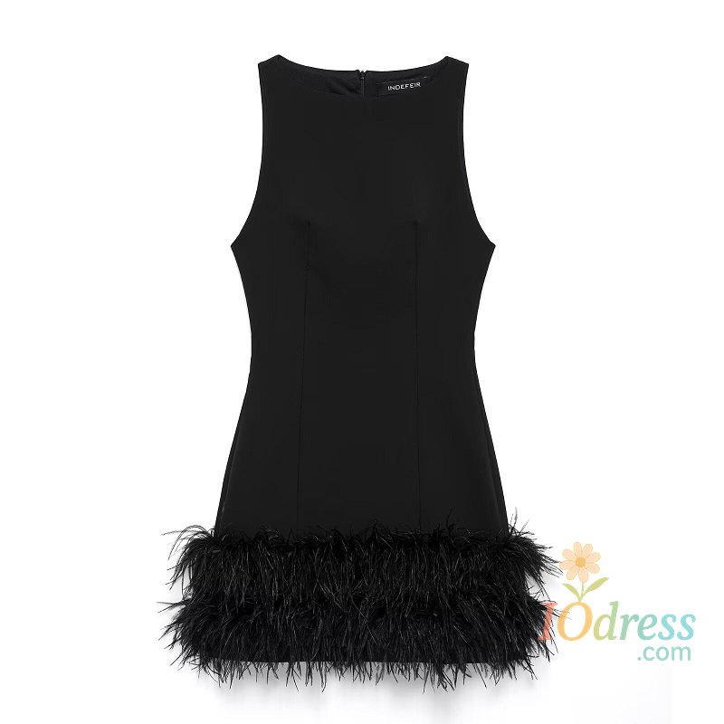 IO Dress MUJER Black Feather Short Dresses for Women off Shoulder Corset Dress Women Fashion Sleeveless Dress Woman Evening Women Dresses