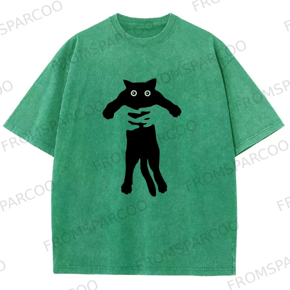 Catch Cat Washed Vintage Short Sleeves T-Shirt