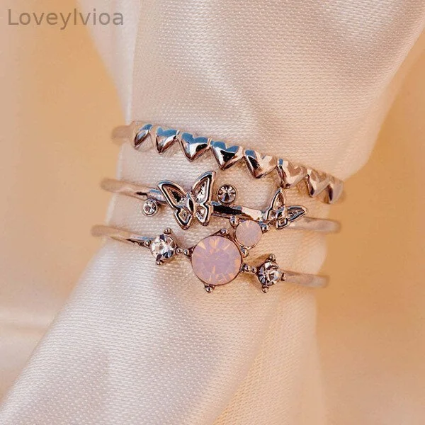 Three Layer Butterfly Stacking Silver Rings