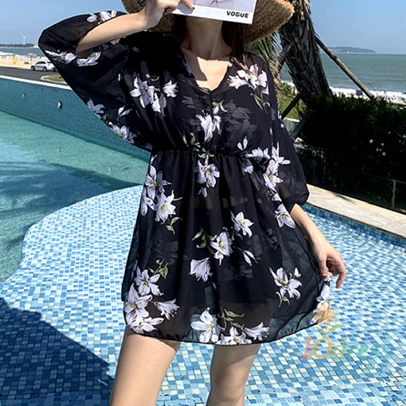 IO Dress Plus Size 3pcs Swimwear Woman 2025 Bikini Set Spring Summer Beach Sun Protection Suit for Women Gift - Casual Floral Print