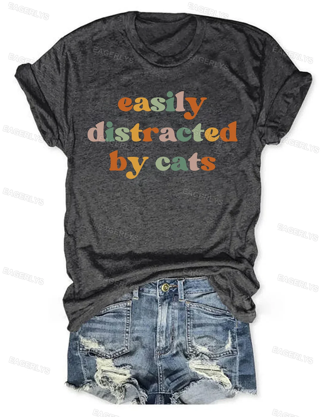 Eagerlys Easily Distracted By Cats T-Shirt Eagerlys