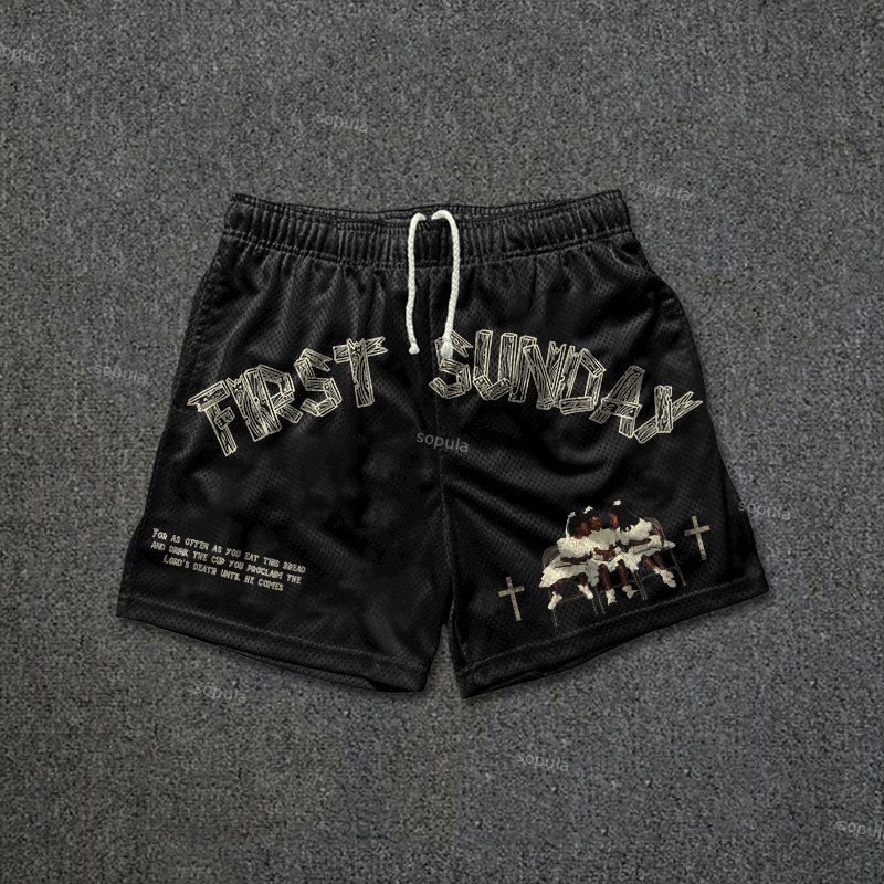Sopula Retro First Sunday Faith Print Graphic Mesh Shorts