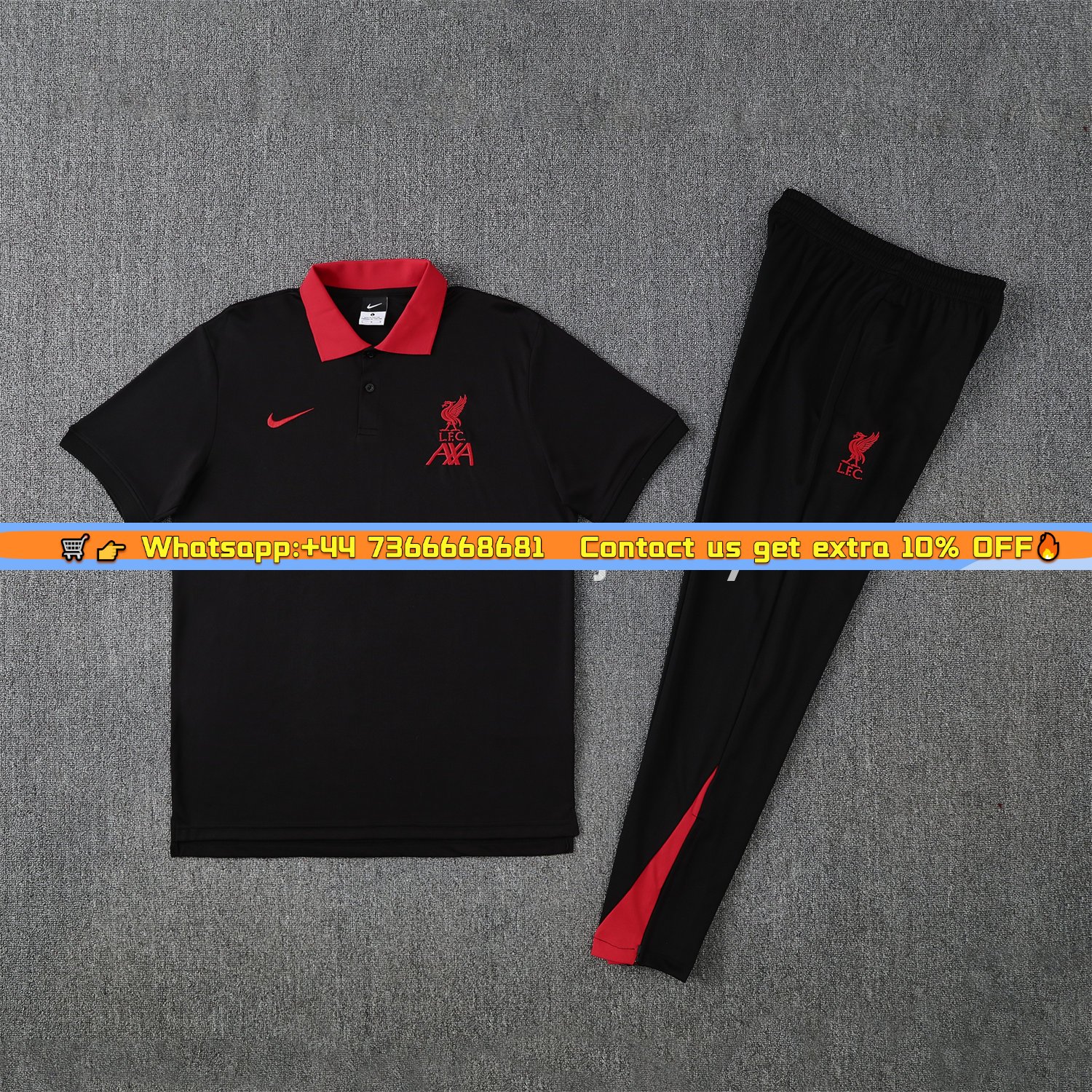 Liver.pool 25-26 POLO Short-Sleeve Training Set - Black Top and Pants