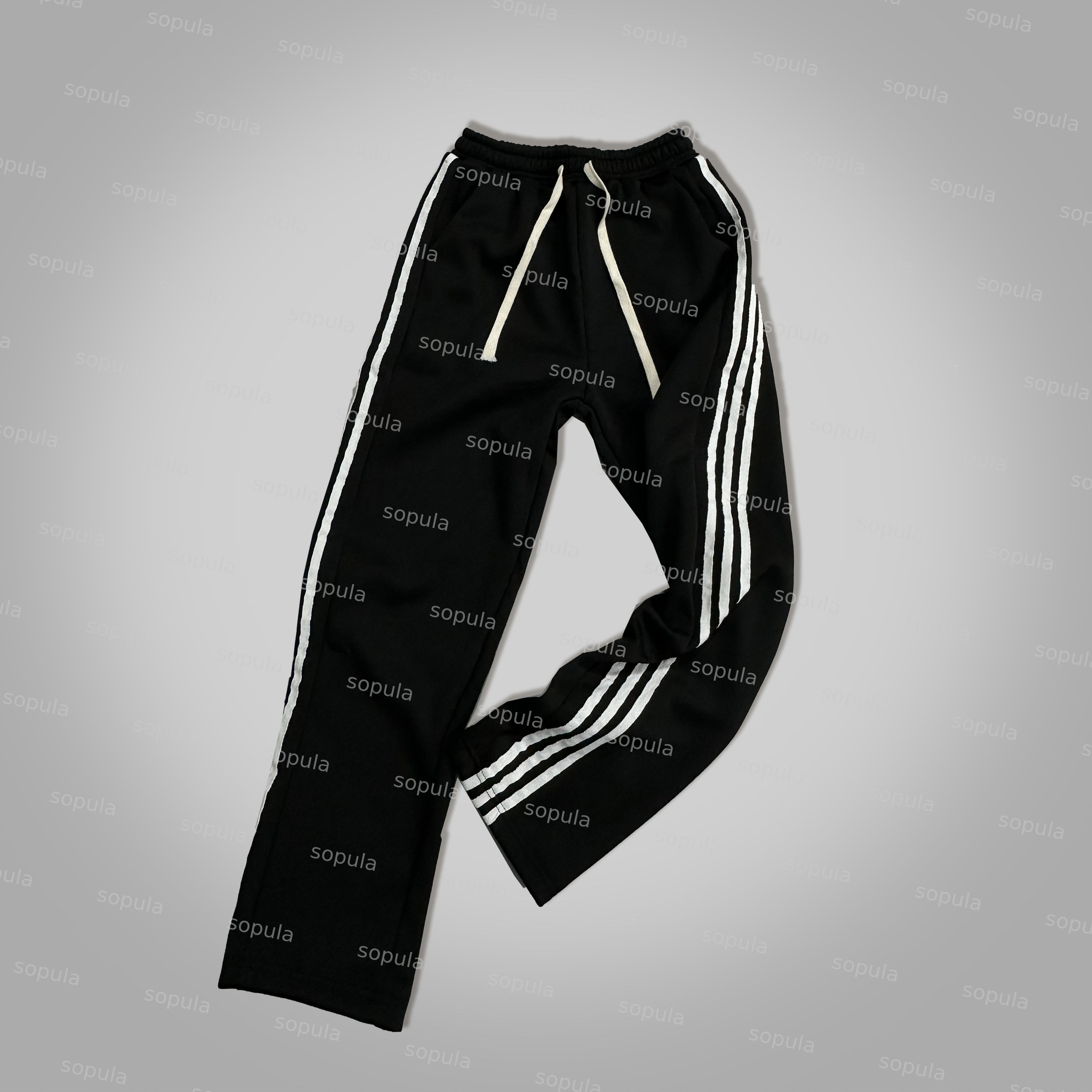 Sopula Black Strips Basic Street Fleece Straight Sweatpants
