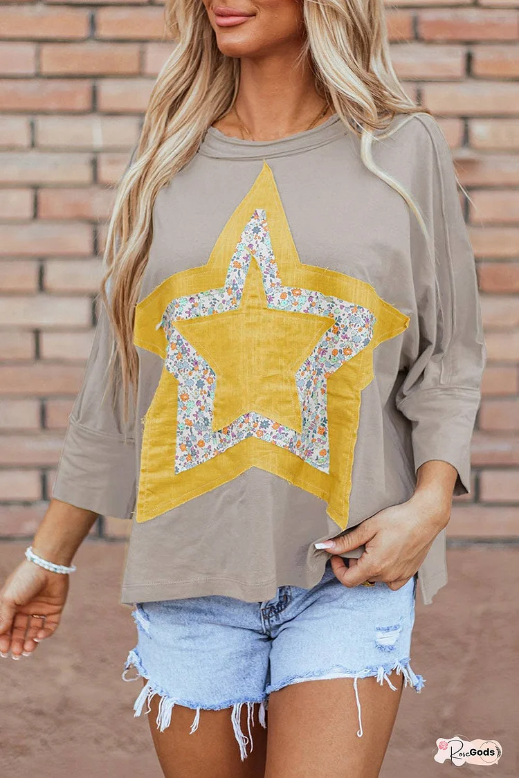 Star Applique Round Neck T-Shirt