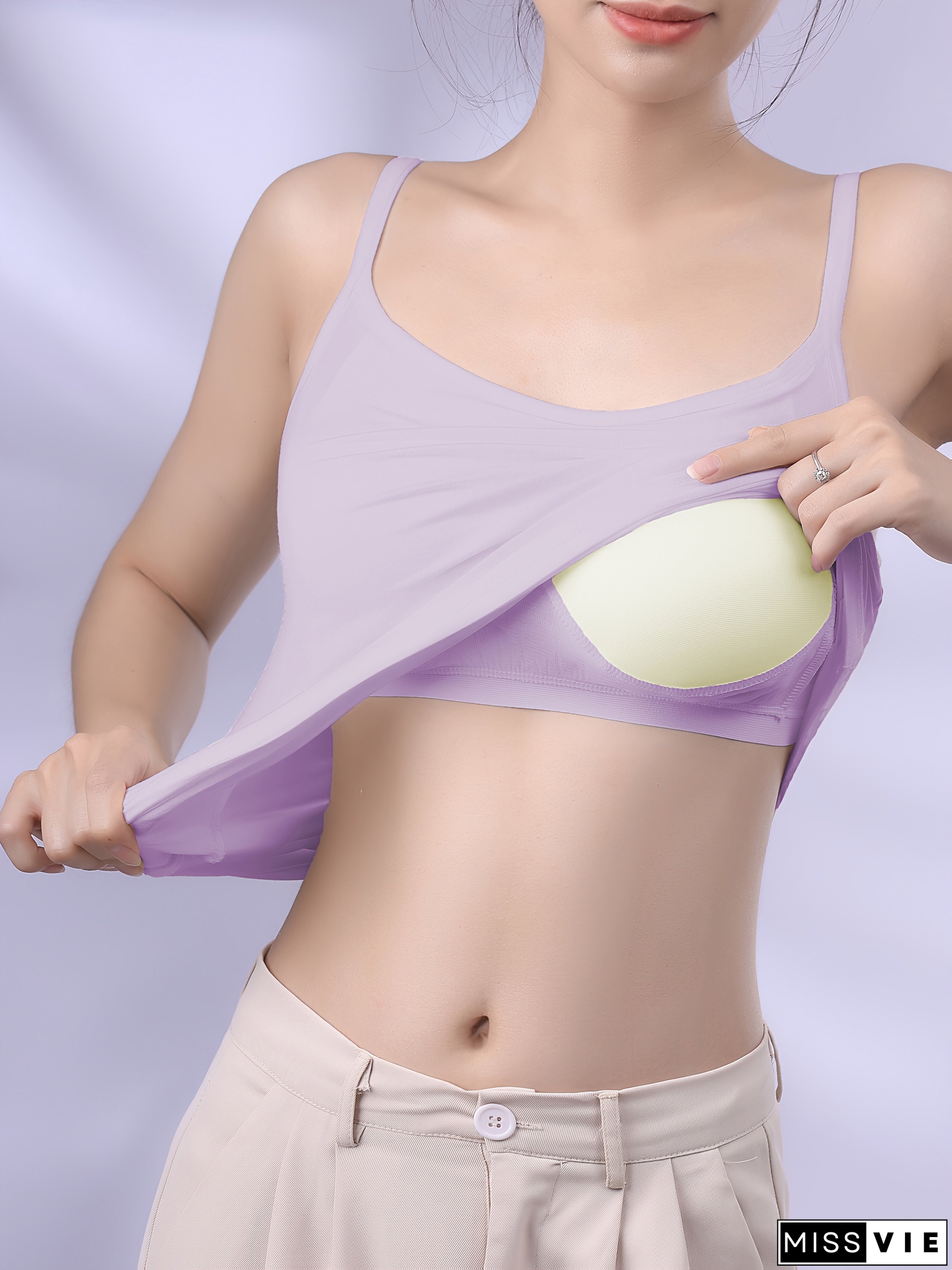 Women&lsquo;s Adjustable Strapless Camisole with Removable Pads - Comfortable, High-Elasticity White Tank Top for Casual Wear, Versatile Round Neck Design, Versatile Camisole|Adjustable Strap Design|Comfortable Fit