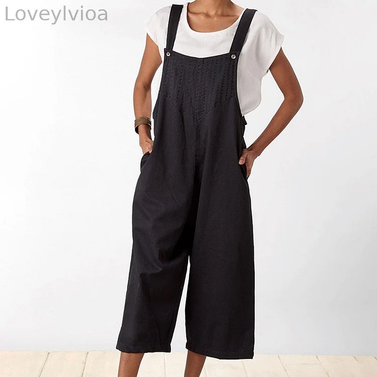 Solid Color Cotton And Linen Loose Casual Jumpsuit