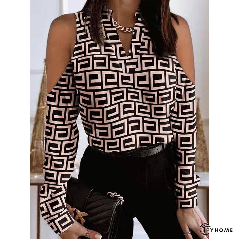 Casual Long Sleeves Loose Contrast Color Hollow V-Neck Blouses&Shirts Tops | IFYHOME