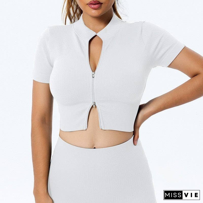 Solid Color High Elasticity Sports Short Sleeved Top