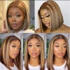 Straight Bob Wig Brown Mixed Blonde Highlights Wig