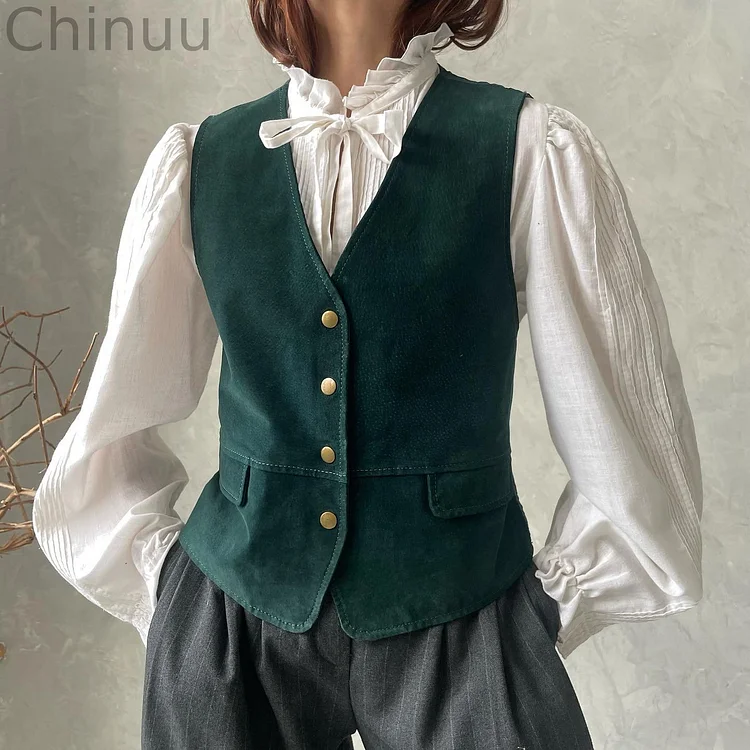 Vintage Single-Breasted Noble Green Classic Corset Vest
