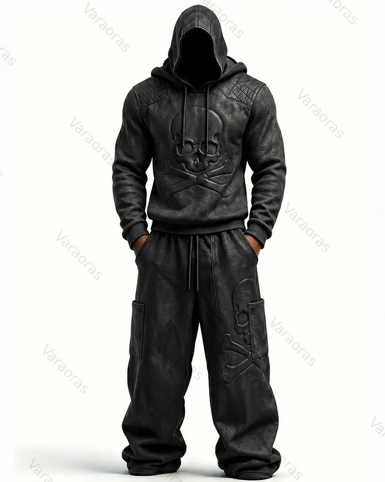 Men's Fashion Skull Print Hoodie & Pants Two-Piece Set 6028