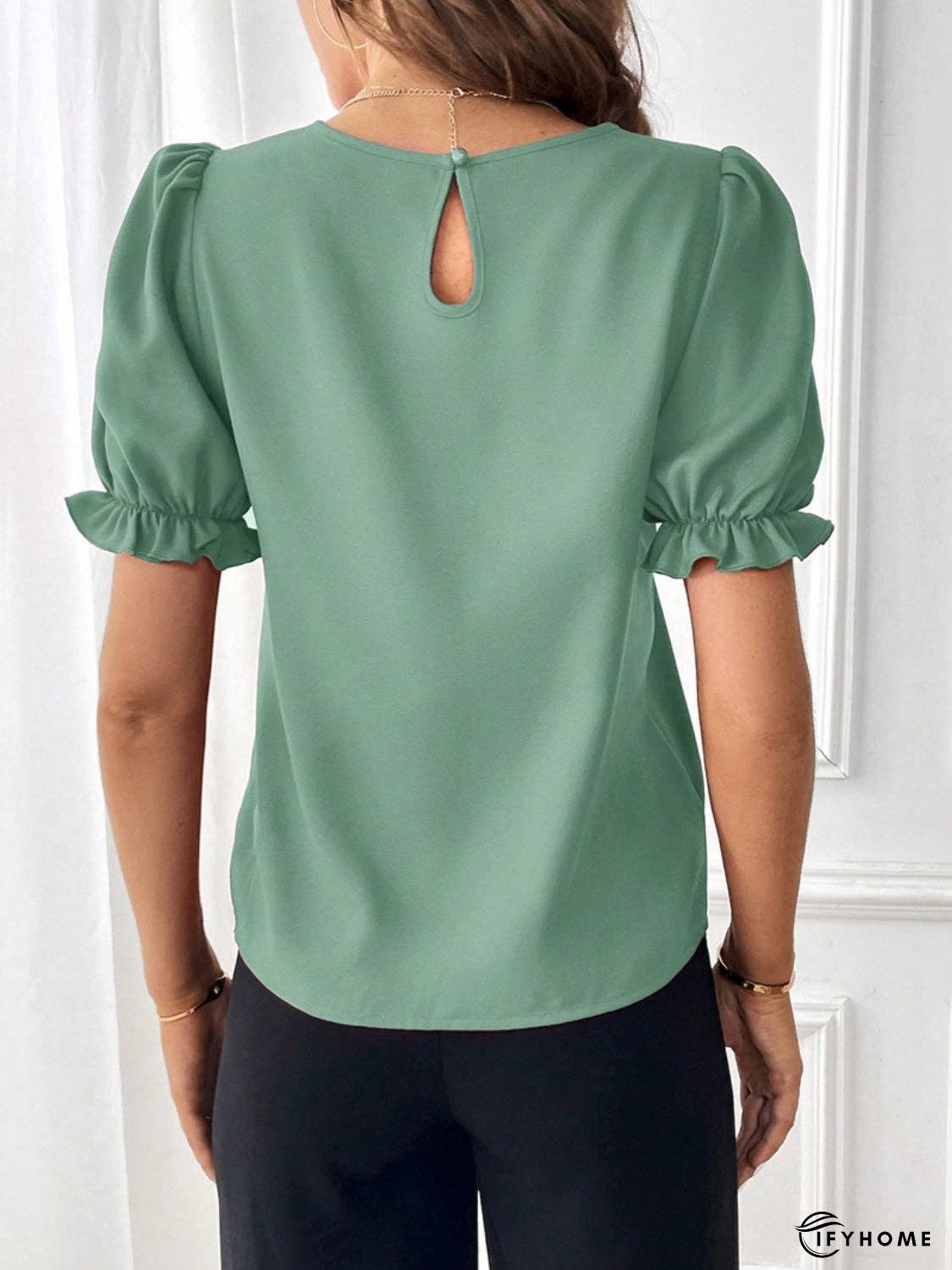 Round Neck Flounce Sleeve Blouse | IFYHOME