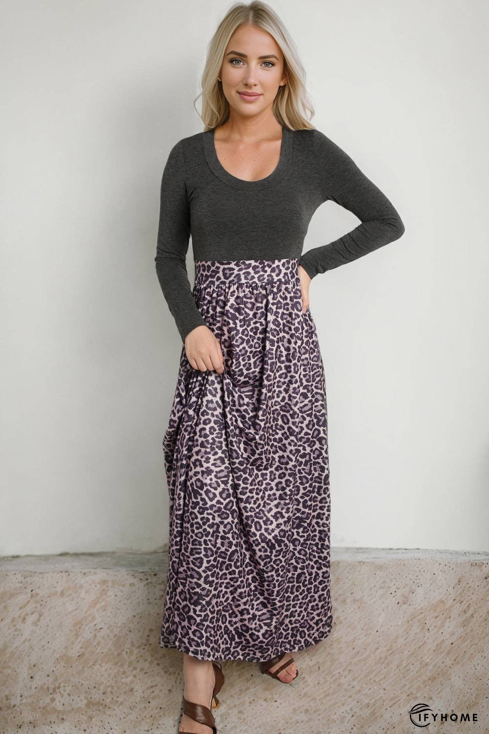 Leopard Round Neck Maxi Dress | IFYHOME