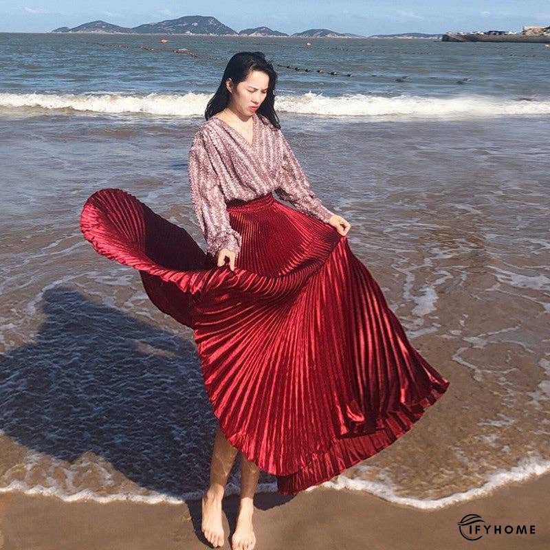 Bright Reflective Satin Pleated Mermaid Skirt Half Skirt | IFYHOME