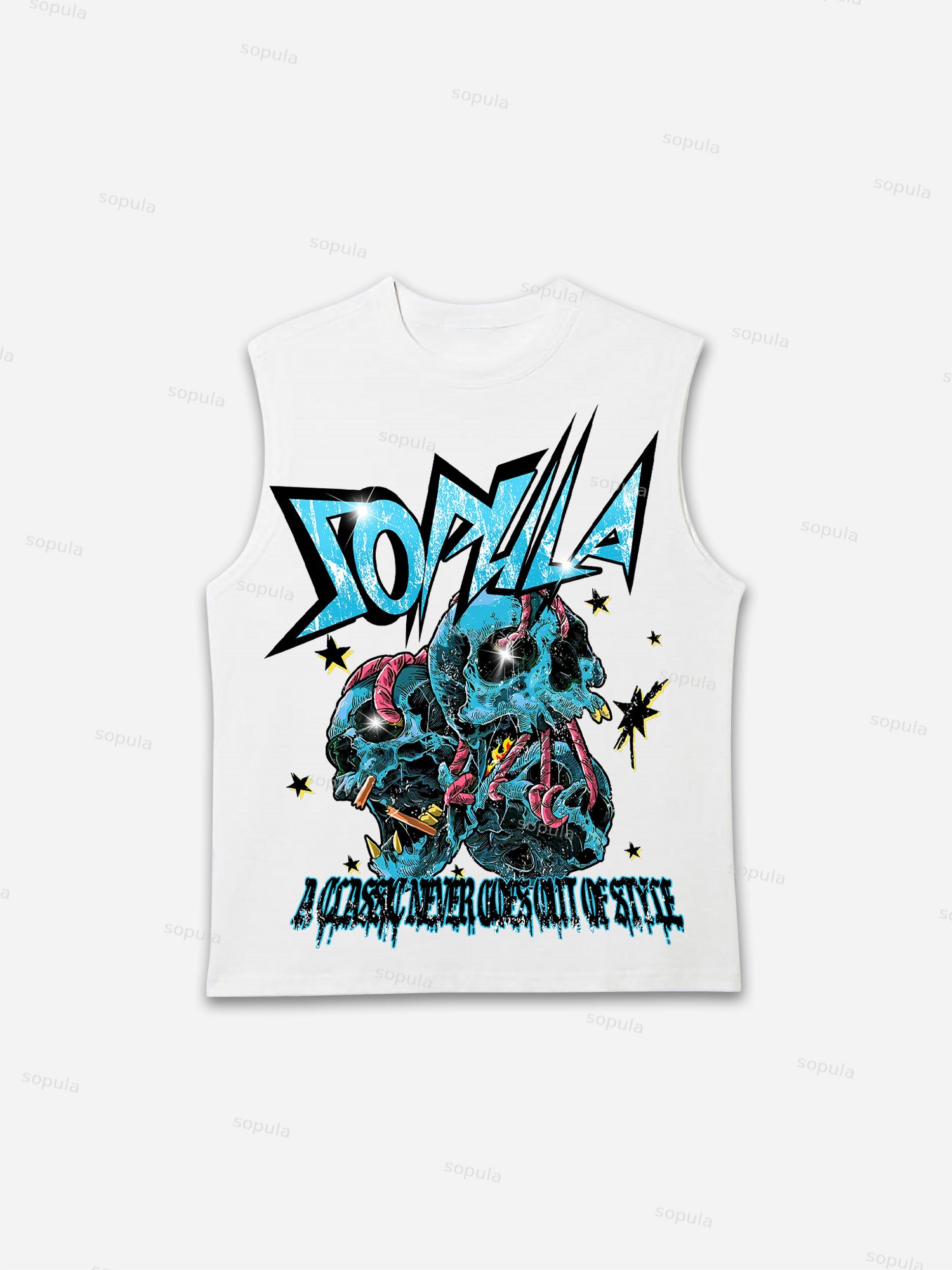 Sopula Men's Skeleton Bandage Retro Print Tank Top