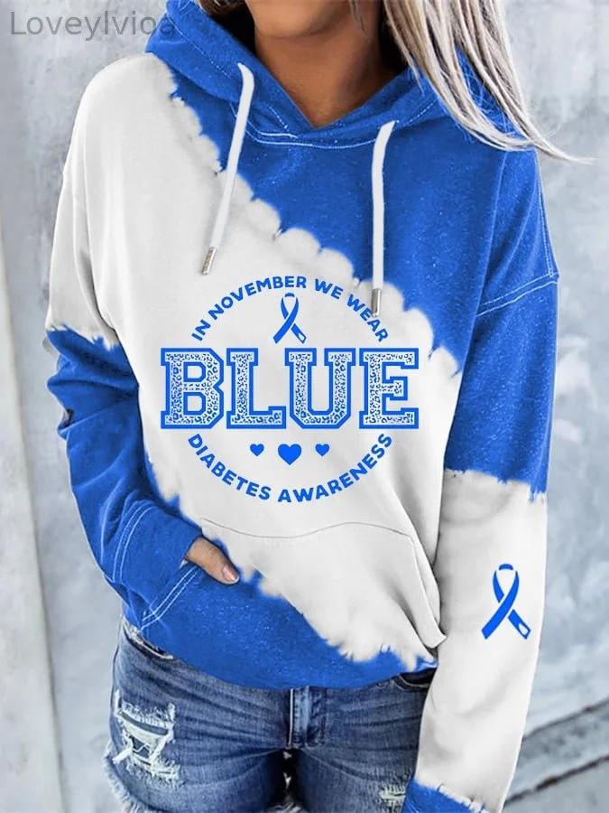 Women's In November We Wear Blue Print Pocket Casual Hoodie