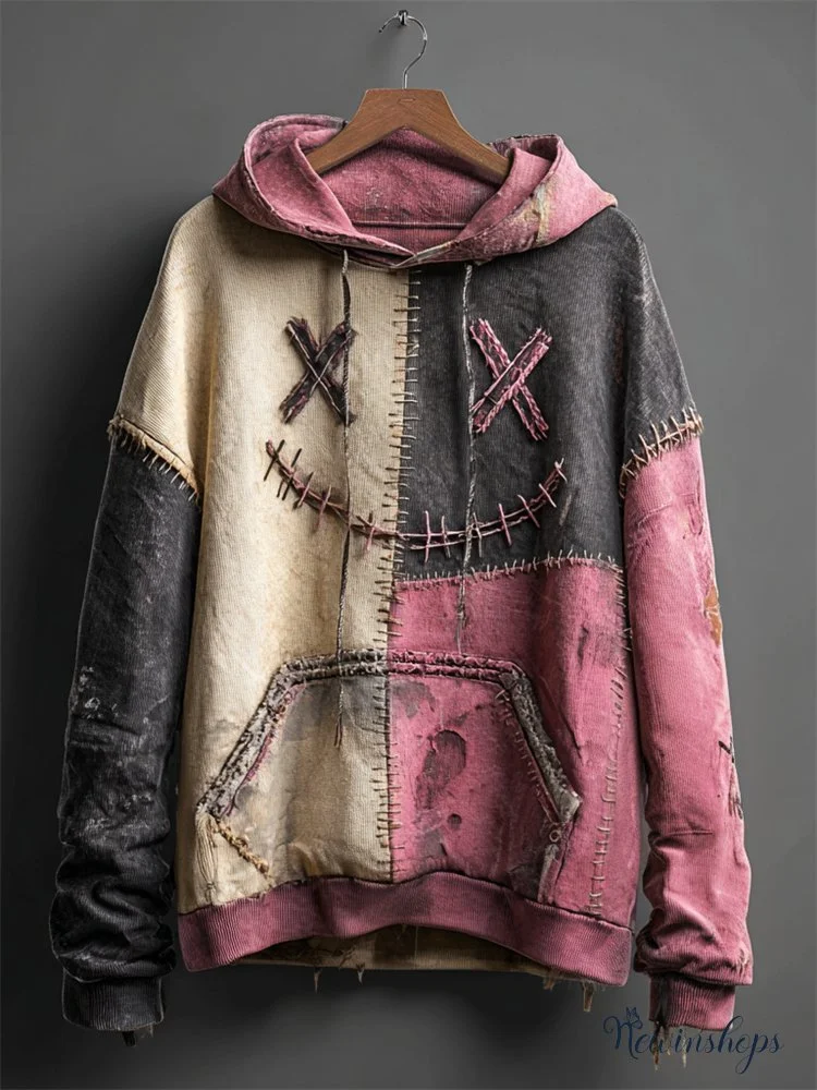 Halloween Spooky Face Contrast Stitched Washed Hoodie