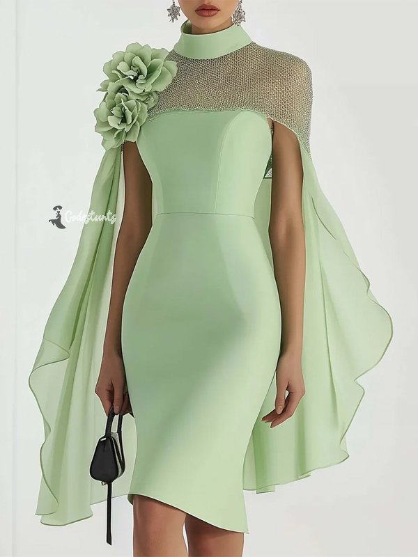 Light Green Round Neck Chiffon Midi Dress