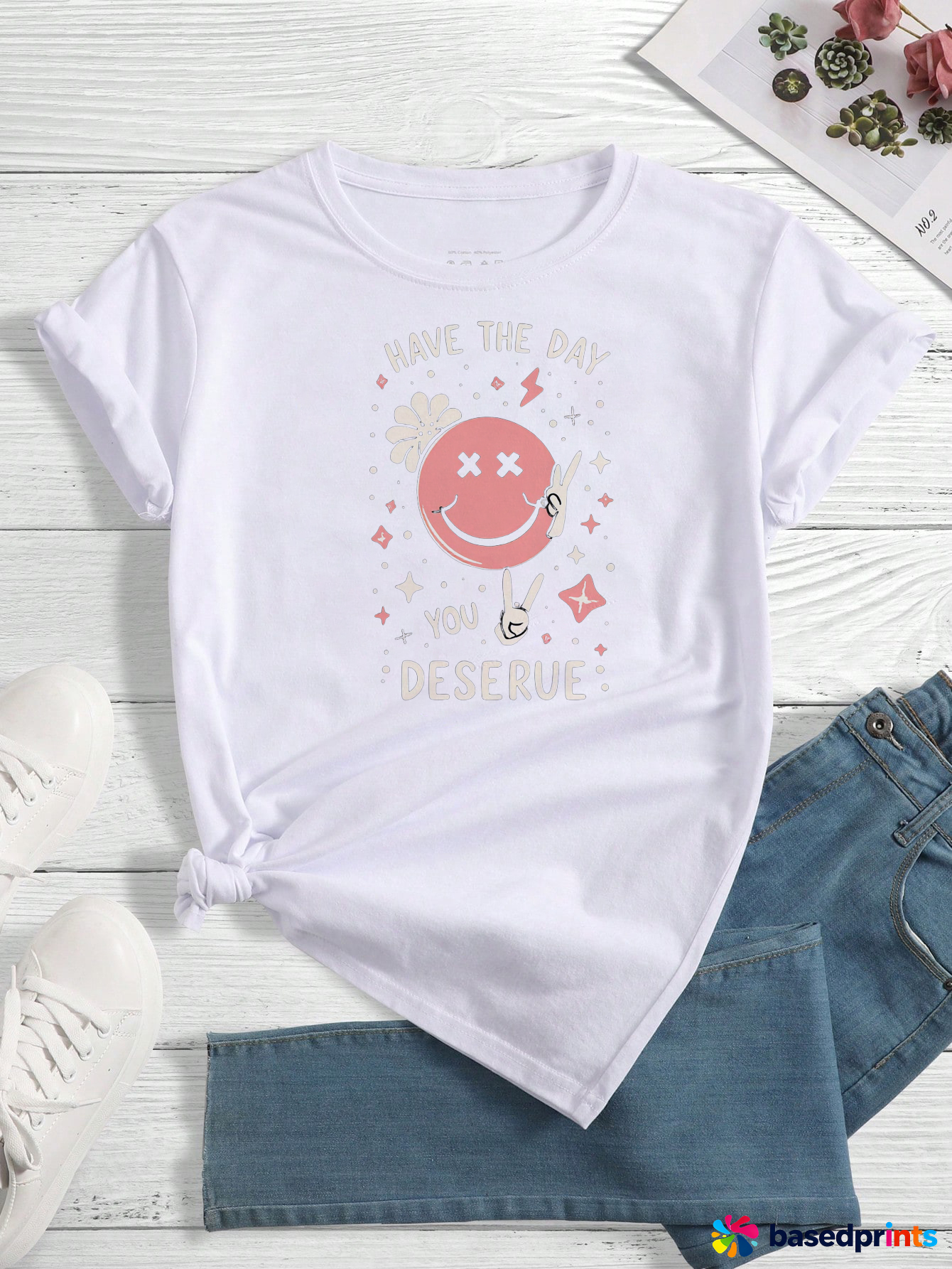Happy Face T-Shirt Women Casual Cotton Short Sleeve Tee Tops