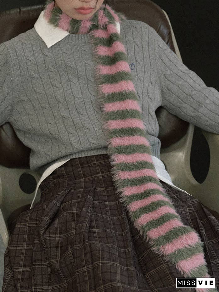 Ladies Soft Faux Mink Feel Stripe Scarf YW039