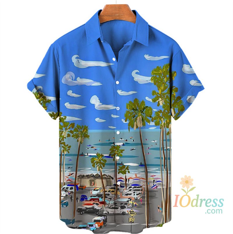 IO Menswear Tropical Palm 3d Print Hawaiian Shirt For Men Summer Beach Street Short Sleeves Tops Harajuku Holiday Lapel Button Loose Blouse