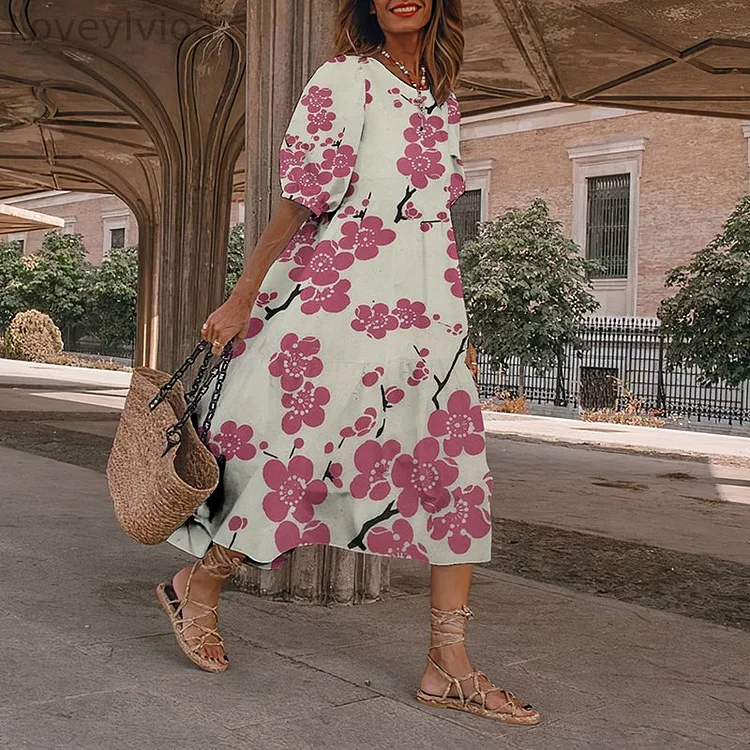 Vintage Floral Japanese Art And Spring Midi Dress