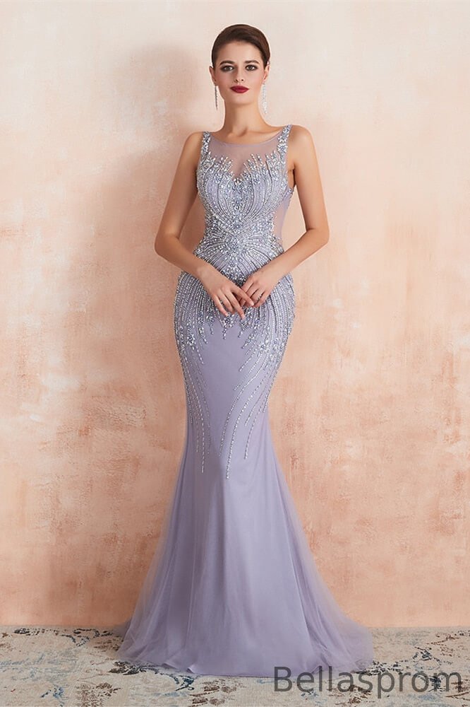Bellasprom Sleeveless Scoop Mermaid Evening Dress Long With Crystals Bellasprom